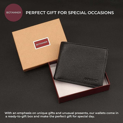 Genuine Leather Men's Flip ID Wallet RFID Blocking with 8 Credit Card Slots 2 ID Windows 3 Hidden Pockets 2 Sections for Notes | Pebble Black