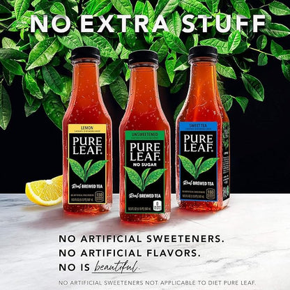Pure Leaf Iced Tea, Unsweetened Lemon, Real Brewed Tea, Zero Sugar & Zero Calories, 18.5 Fl Oz Bottles (Pack of 12)