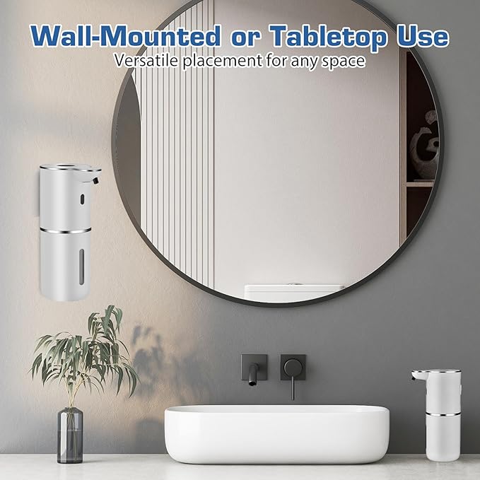 Automatic Foaming Soap Dispenser, LED Display Touchless Foam Hand Soap Dispenser for Bathroom Countertop, Kitchen, 6-Level Adjustable,380ML, Rechargeable(White)