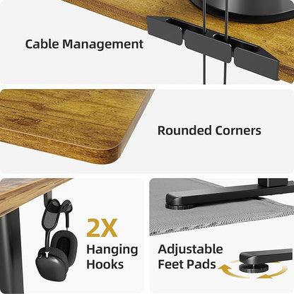 Seang Standing Desk with Adjustable Height, 48x24 Inch Electric Stand Up Desk for Home Office, Studio, Computer Workstation, Rustic Brown Top