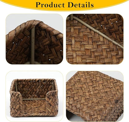 Sticky Note Holder Seagrass Post It Note Dispenser, 3 x 3 Inch Woven Sticky Note Dispenser, Farmhouse Post It Holder for Desk Home Office Decor, Coffee