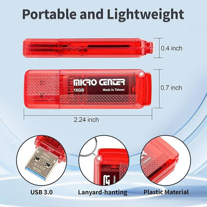INLAND Micro Center Super Speed 20 Pack 16GB USB 3.0 Flash Drive Memory Stick Thumb Drive Data Storage Jump Drive Bulk, Much Faster Than USB2.0 Flash Drive, Red