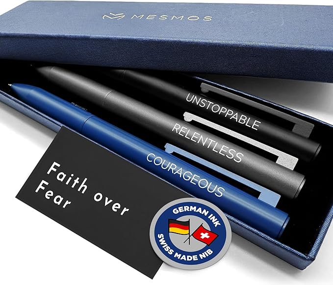 MESMOS 3Pk Luxury Fancy Pen Set, Cool Metal Ballpoint Pens, Office Supplies and Desk Accessories for Men, Unique Birthday Gifts for Men Who Have Everything, Engraved Black Ink Nice Pens