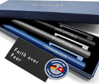 MESMOS 3Pk Luxury Fancy Pen Set, Cool Metal Ballpoint Pens, Office Supplies and Desk Accessories for Men, Unique Birthday Gifts for Men Who Have Everything, Engraved Black Ink Nice Pens