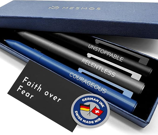MESMOS 3Pk Luxury Fancy Pen Set, Cool Metal Ballpoint Pens, Office Supplies and Desk Accessories for Men, Unique Birthday Gifts for Men Who Have Everything, Engraved Black Ink Nice Pens