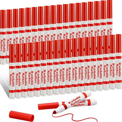 Janlaugh 36 Pcs Red Washable Markers Bulk Coloring Broad Line Markers for Kids Red Conical Tip drawing pen for School Supplies, travel Art baby shower gender reveal party Supplies, Ages 6+