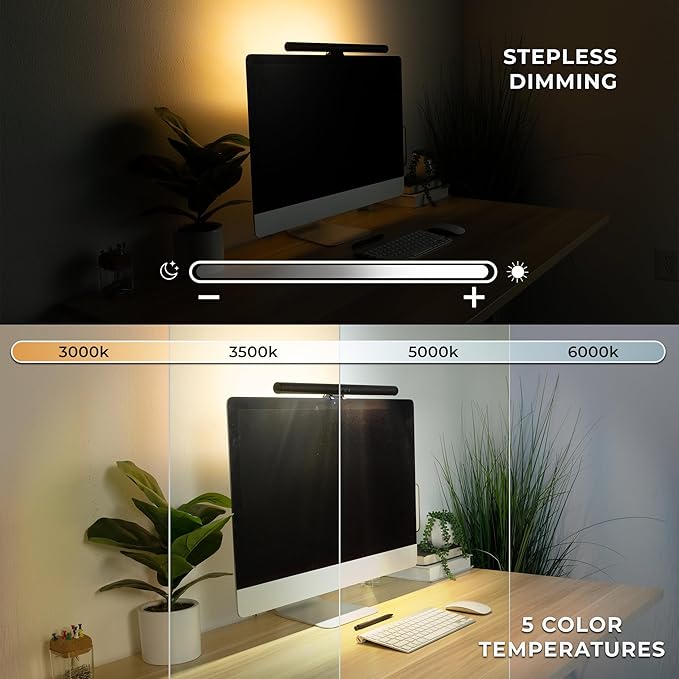 Mount-It! Monitor Light Bar, USB-Powered LED Lamp with Stepless Dimming and Adjustable Color Temperature, Eye-Caring Desk Light for Home, Office, and Gaming, Dual Light Modes, Space-Saving Design