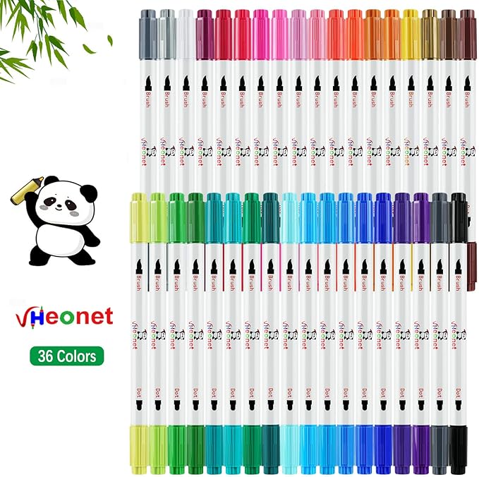 Acrylic Paint Markers, 36 Colors Fabric Markers ,Acrylic Paint Pen Dual Tip with Brush Tip and Dot Tip, No Bleeding Coloring Marker for Wood, Rock, Canvas, Glass, Metal, Ceramic, Plastic, Fabric
