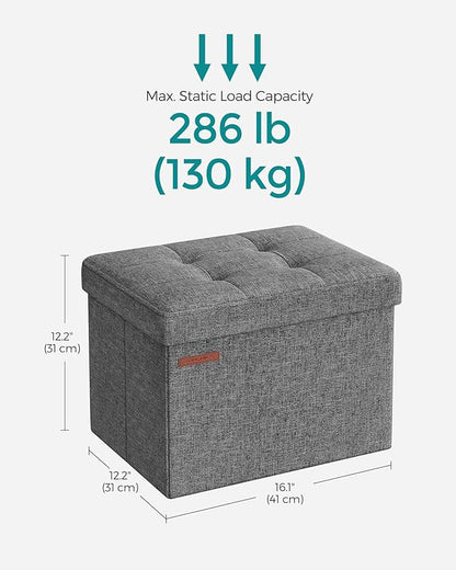 SONGMICS Small Folding Storage Ottoman, Set of 2, Foot Rest Stool, Cube Footrest, 12.2 x 16.1 x 12.2 Inches, 286 lb Load Capacity, for Living Room, Bedroom, Home Office, Dorm, Dark Gray ULSF102G21