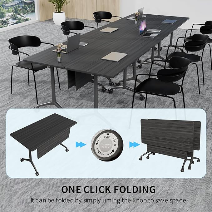 Conference Table, Folding Conference Room Tables on Wheels, Modern Meeting Seminar Table Computer Desk, Boardroom Desk for Office Meeting Conference Room,White (10, 1915D, 55.1)