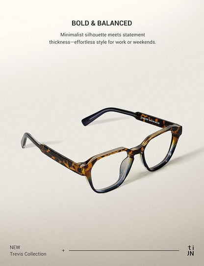 TIJN Blue Light Blocking Glasses for Women Men TR90 Rectangle Frame and Chic Preppy Style Computer Screen Glasses