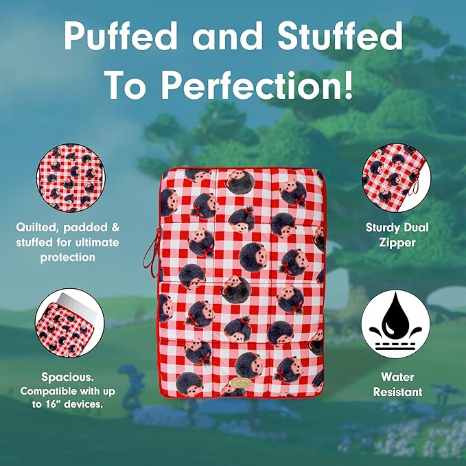 Sonix | Puffy Laptop Sleeve | 15-16 Inch, Quilted Pillow Puffer Laptop Carrying Case, Computer Sleeve | Monchhichi Check