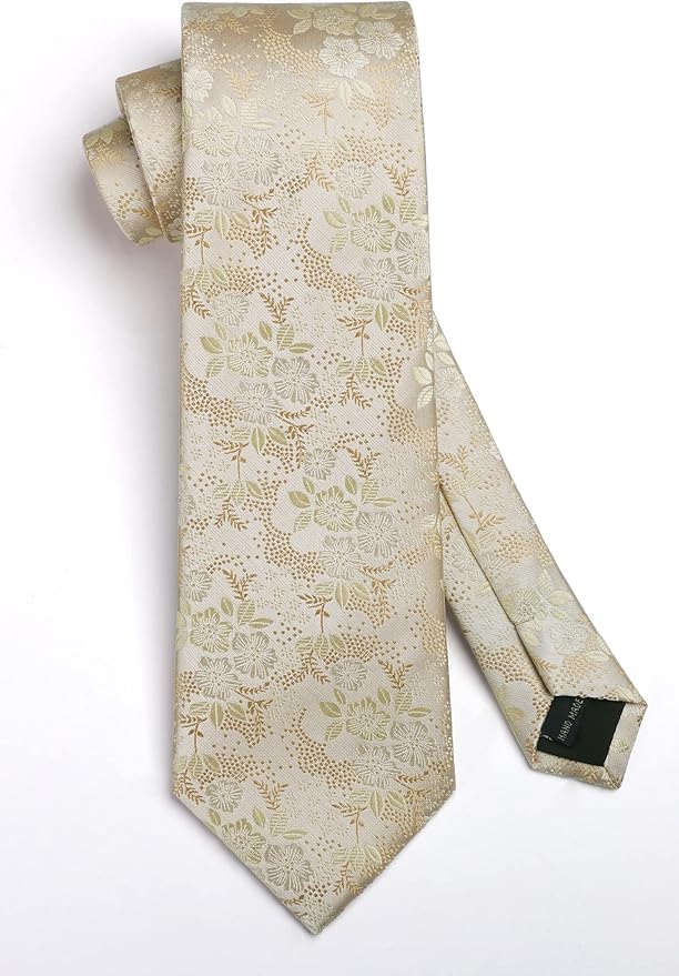 HISDERN Men Floral Ties Woven Classic 3.4" Necktie Set Formal Tie Pocket Square for Wedding with Handkerchief Gift Box