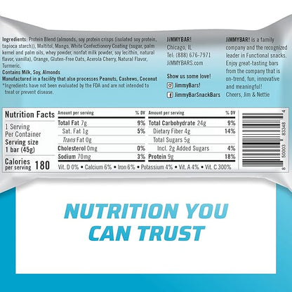 JiMMYBAR! - Immune! Orange Citrus Blast Protein Bars - 9g Protein Bar - 12 Count - 58g of Real Food - 300% of Daily Vitamin C - Chewy & Soft Meal Replacement Bar - Hand Drizzled Topping