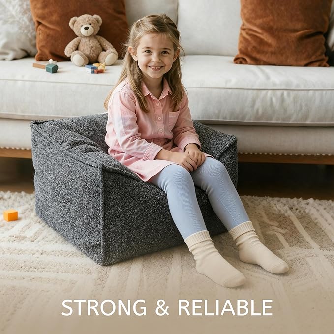 Square Boucle Pouf Ottoman Footrest – Soft & Lightweight Footstool with Foam Filling for Living Room & Bedroom, Laid-Back Lounge Style