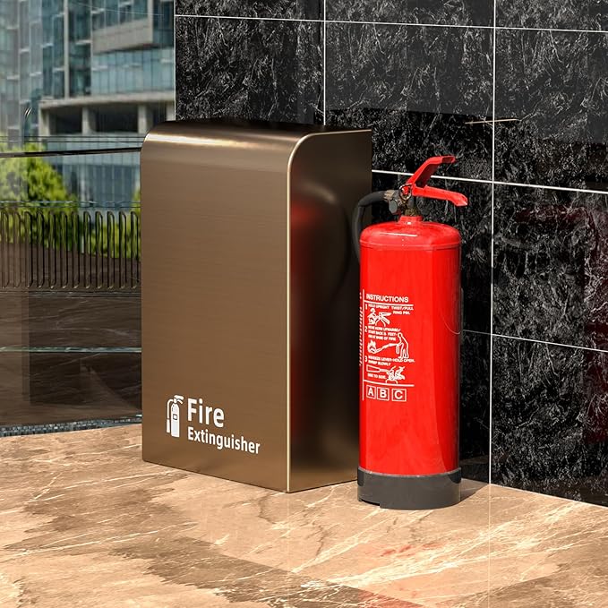 Fire Extinguisher Cabinet Floor Standing, Stainless Steel Fire Extinguisher Box, Suitable for Shopping Malls and Hotels, Can Accommodate Two 10 Pound Fire Extinguishers (Rose Gold)