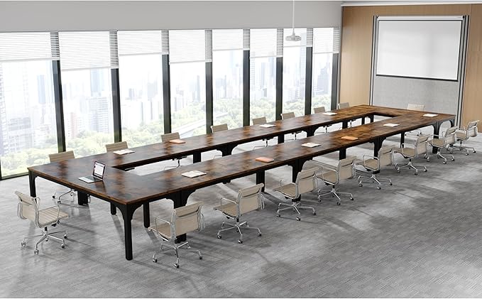 Conference Table, Super Sturdy Large Rectangle Meeting Seminar Table, Long Business Tables, Brown, 8Pcs