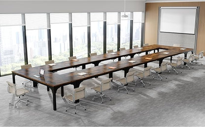 Conference Table, Super Sturdy Large Rectangle Meeting Seminar Table, Long Business Tables, Brown, 8Pcs