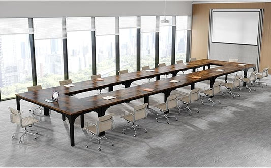 Conference Table, Super Sturdy Large Rectangle Meeting Seminar Table, Long Business Tables, Brown, 8Pcs