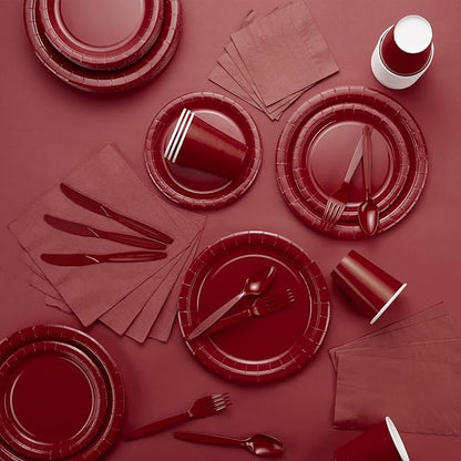 Burgundy Paper Dessert Plates, 6 3/4 Inches, Strong and Sturdy for Party, Dinner, Holiday, Picnic, Travel - Pack of 50