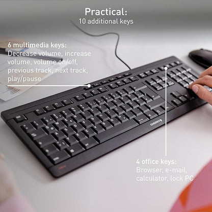 CHERRY Stream Keyboard Wired USB SX Scissors Mechanism QWERTY Whisper-Quiet Silent Keystroke for Home Office, Work or Personal Computer. Black