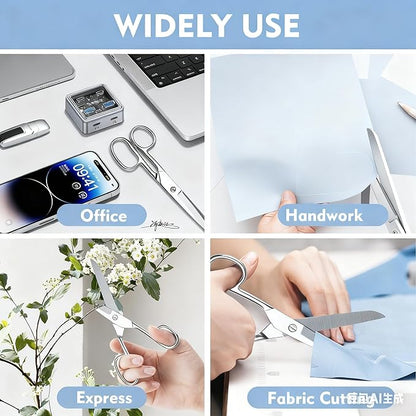 Silver Scissors for Office Multipurpose Stylish: 7 inch - Comfort Grip - Stainless Steel - Scissors with Home - School - for Cutting Paper - Open Envelopes - Cut Tape (Scissors for Office)