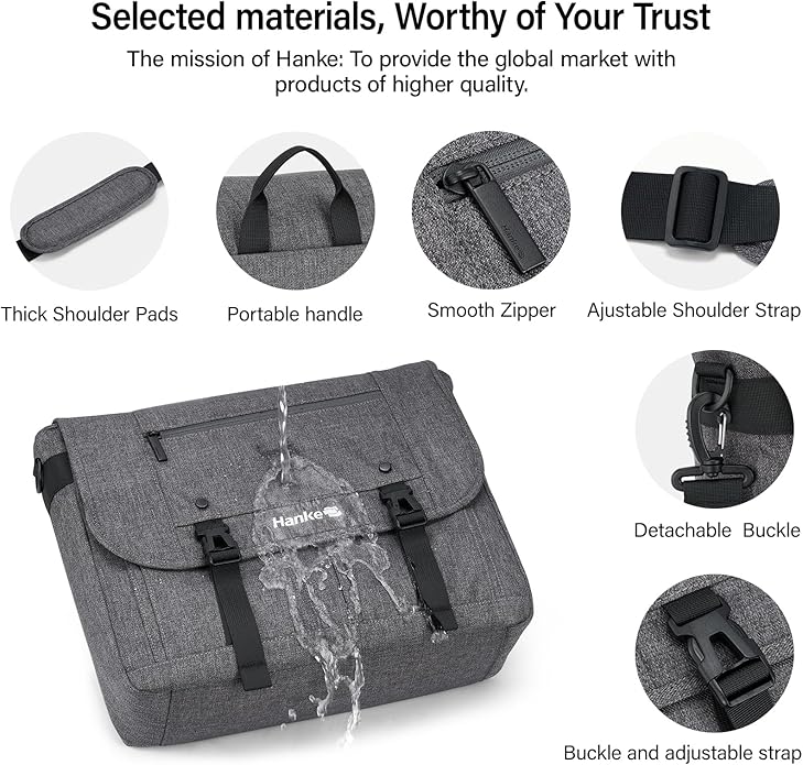 Hanke Durable Messenger Bag for Men with 15.6 Laptop Case, Business Cross Body Bag Briefcase for Women,School Work Tote Bag