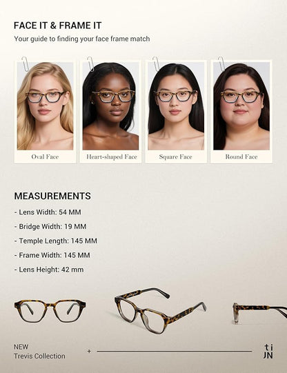 TIJN Blue Light Blocking Glasses for Women Men TR90 Rectangle Frame and Chic Preppy Style Computer Screen Glasses