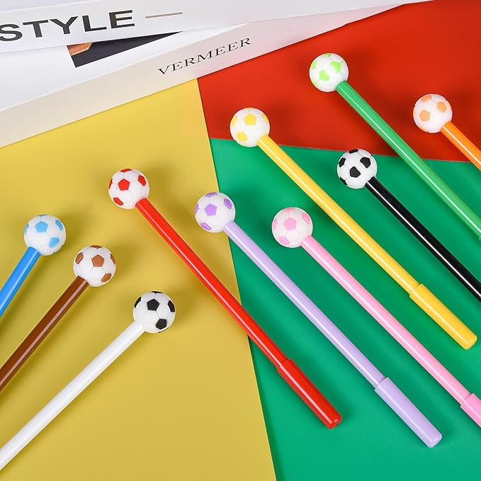 LiYiQ 25 Pcs Soccer Cartoon Cute Fun Pens for Kids Kawaii Soccer Shape Gel Black Ink Pen Cute Soccer Pens for School Office Home Student Kids Present