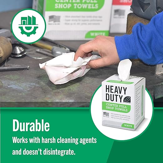 Fresh Towel Heavy Duty Center Pull Shop Towel Rags for Cleaning- (1 Box of 160 Sheets) Disposable Cleaning Towels - 9 x 12 inches - FT800 (White)