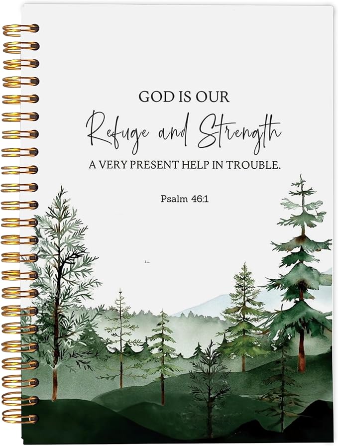 Christian Notebook Journal, Bible Journal Notebooks for Note Taking, Bible Journaling Notebook, Prayer Journal, Christian Gifts, God is Our Refuge and Strength Spiral Notebook 5.5x8.3