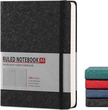 Lined Journal Notebook for Women Men 216 Pages A5 Hardcover Journals for Writing Daily Journaling Notebook for Work, School, Note Taking, Business, Travel Black