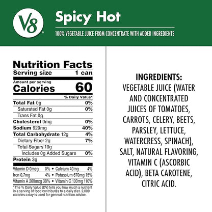 V8 Spicy Hot 100% Vegetable Juice, 11.5 fl oz Can (24 Pack)