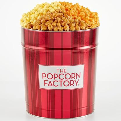 The Popcorn Factory Popcorn Gift Tin, Retro, 3.5 Gallons (Robust Cheddar, Butter, Caramel)