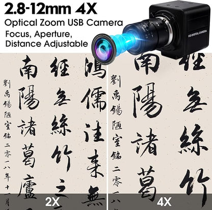 USB Camera 1080P High Speed 260fps 2.8-12mm 4X Optical Zoom Lens 2MP USB Webcam Manual Close up Zoom in and Out,UVC Computer Comference Golf Swing Camera for Raspberry Pi Windows Mac
