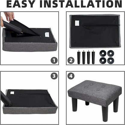 CAROLMADE Ottoman Foot Rest, Linen Small Ottoman Foot Stool with Legs Modern Footstool Ottomans for Living Room Entryway Office, Grey