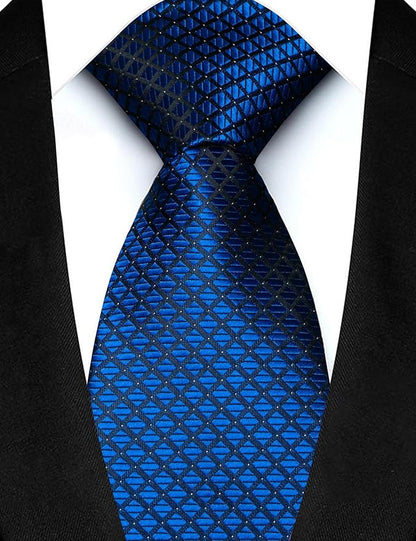 JEMYGINS Mens Solid Color Plaid Tie and Lapel Pin Necktie Pocket Square and Tie Clip with Sets for Business Casual 4PCS