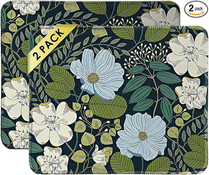 Square Mouse Pad with Stitched Edge, Premium Mousepad Washable Cloth. Computer Mouse Pad with Non-Slip Rubber Base, Mouse Pads for Computers Laptop Mouse 9.25x7.75x0.12 inch-Olive Floral-2 Pack