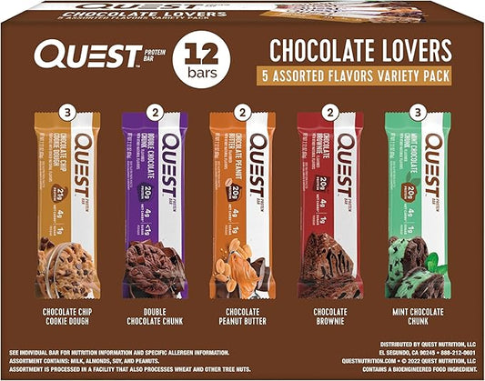 Quest Nutrition Chocolate Lovers Variety Pack, High Protein, Low Carb, Gluten Free, Keto Friendly, 12 Count