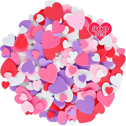 300 PCS Valentines Heart Stickers, Foam Stickers, Matte Valentines Crafts, Self-Adhesive Heart Foam Stickers 5 Colors Valentine Foam Adults Valentine's Presents