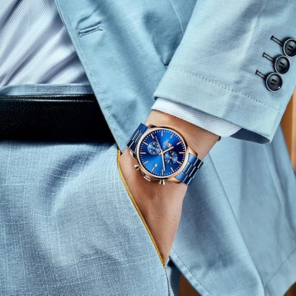 GOLDEN HOUR Fashion Business Mens Watches with Stainless Steel Waterproof Chronograph Quartz Watch for Men, Auto Date