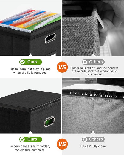 Oterri 1 Pack File Organizer Boxes with Lids, File Box with Mesh Pockets, Document Organizer Box for File Folders Letter Size, Zippers Filing Box for Home, Office, School (Black, Without Folders)