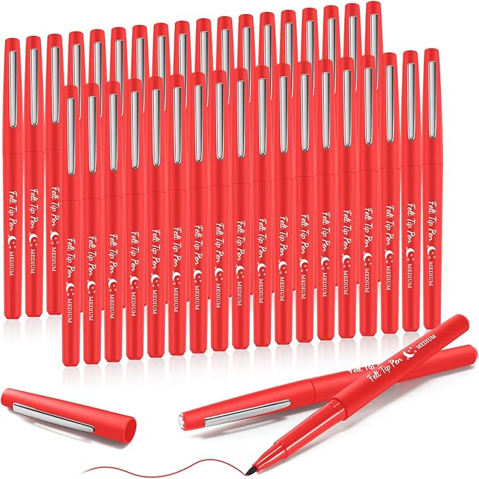 36 Pcs Felt Tip Pens 0.7mm Medium Point Colored Felt Tip Pens for Journaling Planner Writing Note-taking Art Office and School Supplies(Red)