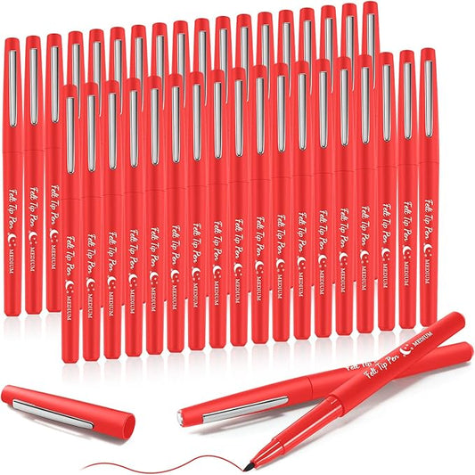 36 Pcs Felt Tip Pens 0.7mm Medium Point Colored Felt Tip Pens for Journaling Planner Writing Note-taking Art Office and School Supplies(Red)