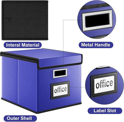 Huolewa Portable Leather File Organizer Boxes with Lids, Collapsible File Folder Organizer Boxes, Decorative Small Filing File Cabinet for Home/Office, Easily Store Documents/Hanging File Folders