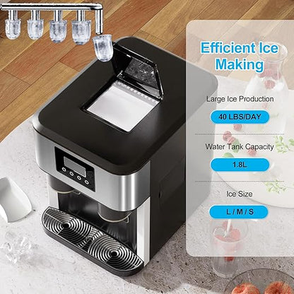 3-in-1 Bottleless Water Cooler with Ice Maker&Crusher, Water Dispenser with 40lbs /24H, Water Tank Capacity 1.8L, 3 Size Bullet Cube, Ideal for Home, Office, RV, Party
