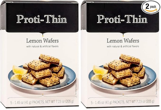 Proti-Thin High Protein Lemon Wafer Squares, Low Sugar, Low Carb, Aspartame Free, Diet Wafer Bars, Healthy Snack, 5 Servings, 2 Wafers per Serving (Pack of 2)