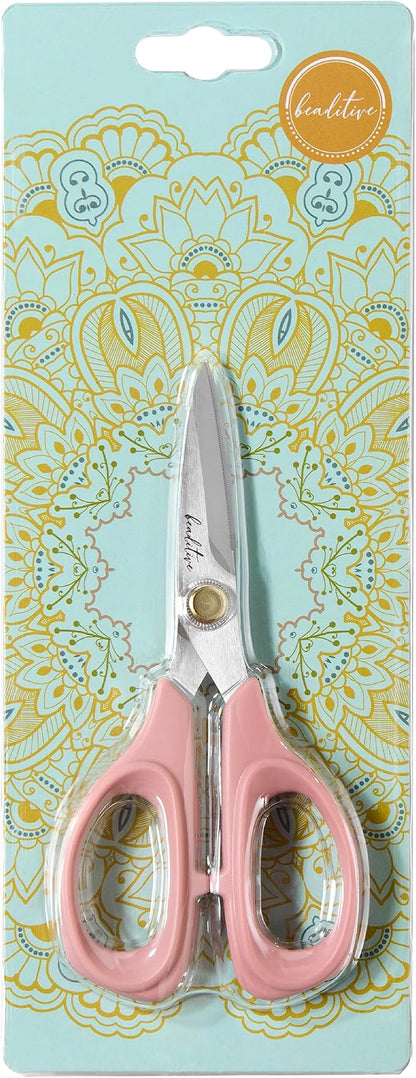 Beaditive Sewing Scissors - 6-Inch Stainless Steel Fabric Scissors - Professional Scissors With Serrated Blade for Cloth Cutting & Quilting - Comfortable Craft Tailor & Dressmaker Shears – Light Coral