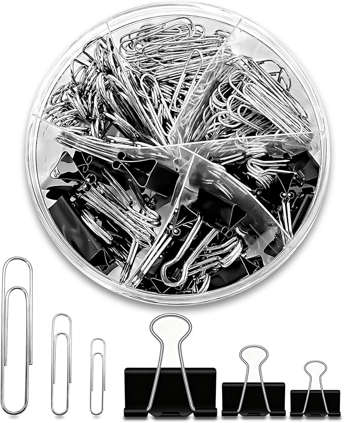 340 Pcs Paper Clips Binder Clips Set, Assorted Size Paperclips Binder Clips Large Medium & Small Size, Cute Office Supplies Set for School Supplies and Desk Essentials (Black)