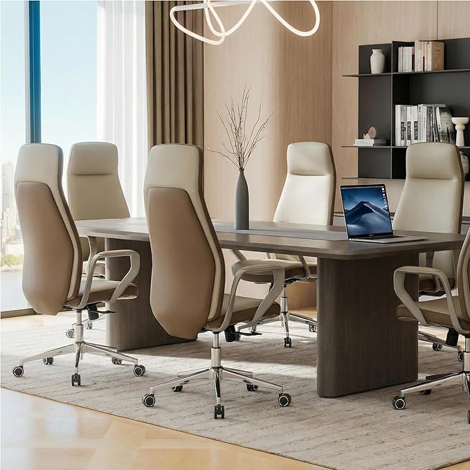 EUREKA ERGONOMIC Clara Executive Office Chair, Modern Leather Desk Chair with Back Support, Aesthetic Home Office Chair with 3-Position Recline Lock(Pack of 5, Beige-Brown)